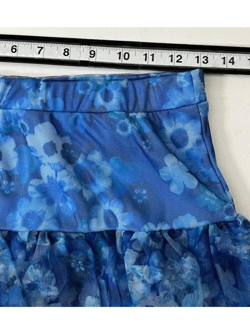 Justice Girls Size 14 Blue Floral Tiered Mesh Ruffle Pull-On Skirt
